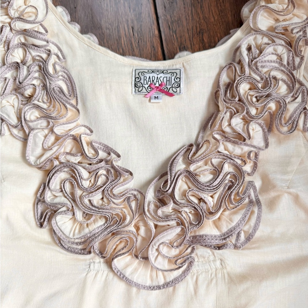 NWOT Anthropologie Cream Ruffled Fitted Blouse - Picture 8 of 10